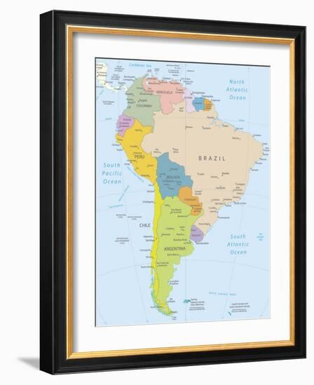 South America-Highly Detailed Map-ekler-Framed Art Print