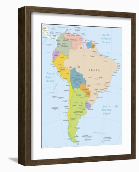 South America-Highly Detailed Map-ekler-Framed Art Print