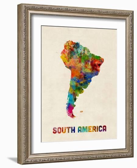 South America Watercolor Map-Michael Tompsett-Framed Art Print