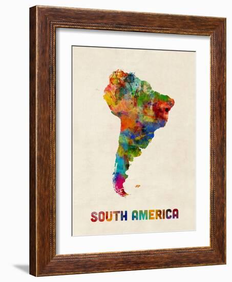 South America Watercolor Map-Michael Tompsett-Framed Art Print