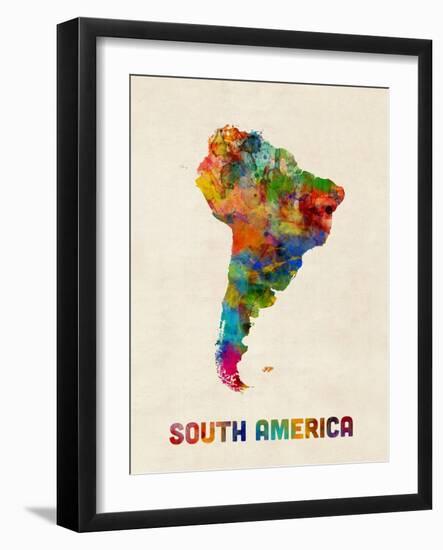 South America Watercolor Map-Michael Tompsett-Framed Art Print