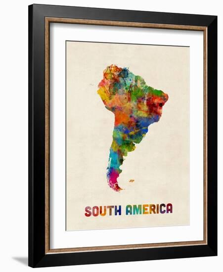 South America Watercolor Map-Michael Tompsett-Framed Art Print