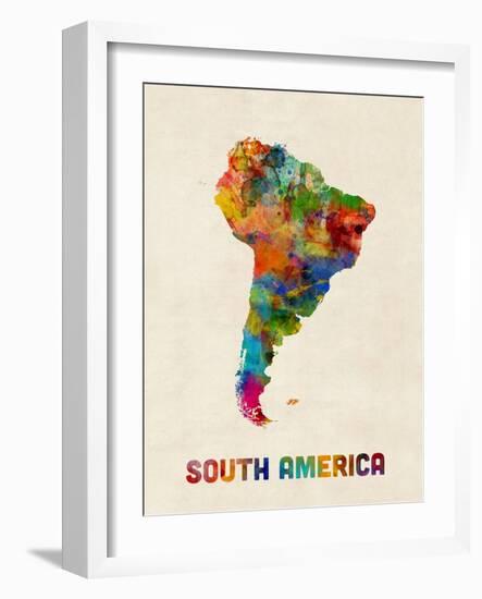 South America Watercolor Map-Michael Tompsett-Framed Art Print