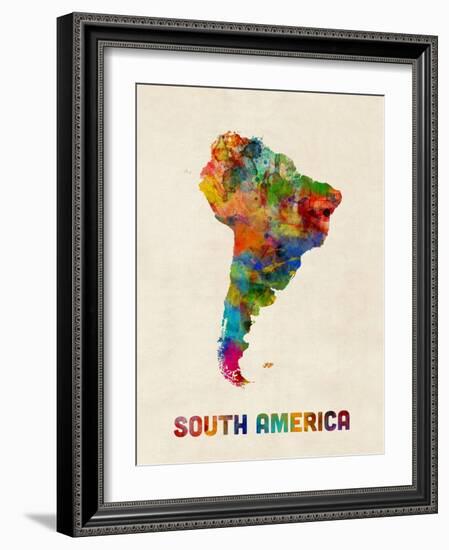 South America Watercolor Map-Michael Tompsett-Framed Art Print