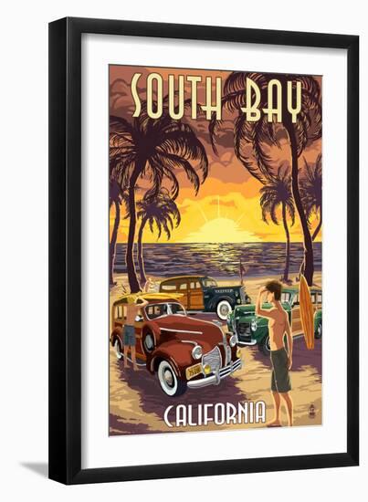 South Bay, California - Woodies and Sunset-Lantern Press-Framed Art Print