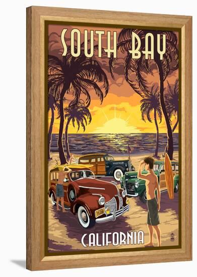 South Bay, California - Woodies and Sunset-Lantern Press-Framed Stretched Canvas