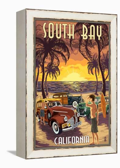 South Bay, California - Woodies and Sunset-Lantern Press-Framed Stretched Canvas