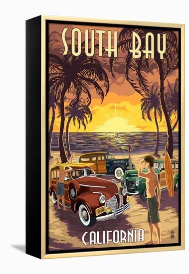 South Bay, California - Woodies and Sunset-Lantern Press-Framed Stretched Canvas