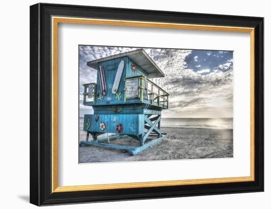 South Beach Miami: a Lifeguard Stand on South Beach During a Sunrise-Brad Beck-Framed Photographic Print
