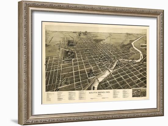 South Bend, Indiana - Panoramic Map-Lantern Press-Framed Art Print