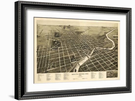 South Bend, Indiana - Panoramic Map-Lantern Press-Framed Art Print