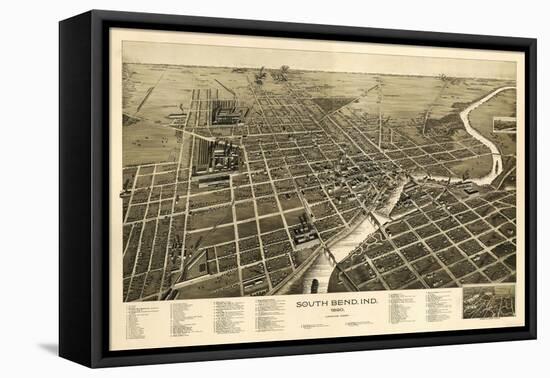 South Bend, Indiana - Panoramic Map-Lantern Press-Framed Stretched Canvas