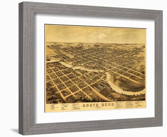 South Bend, Indiana - Panoramic Map-Lantern Press-Framed Art Print