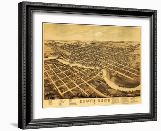 South Bend, Indiana - Panoramic Map-Lantern Press-Framed Art Print