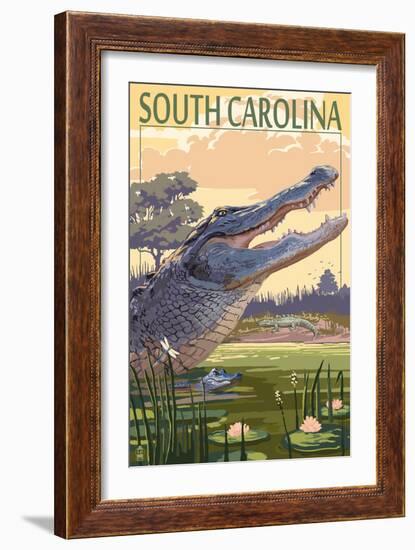 South Carolina - Alligator Scene-Lantern Press-Framed Premium Giclee Print