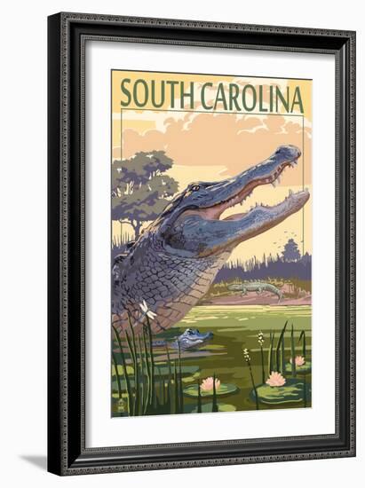 South Carolina - Alligator Scene-Lantern Press-Framed Premium Giclee Print