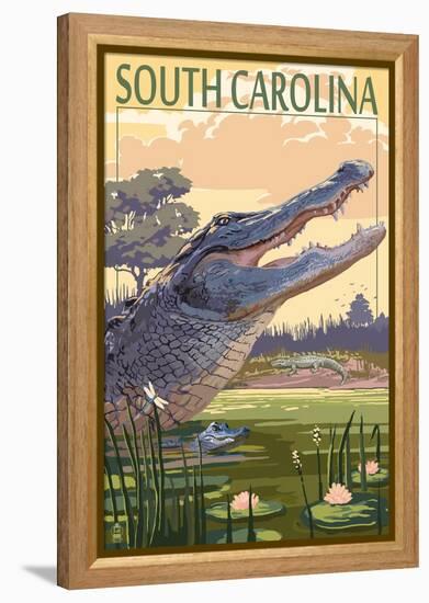 South Carolina - Alligator Scene-Lantern Press-Framed Stretched Canvas