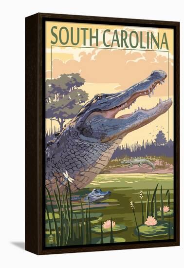 South Carolina - Alligator Scene-Lantern Press-Framed Stretched Canvas