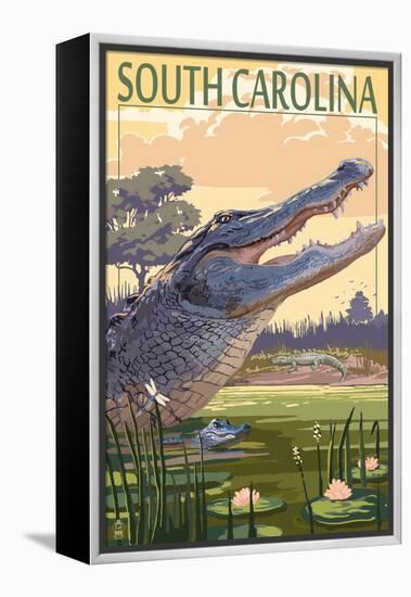 South Carolina - Alligator Scene-Lantern Press-Framed Stretched Canvas