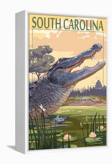 South Carolina - Alligator Scene-Lantern Press-Framed Stretched Canvas