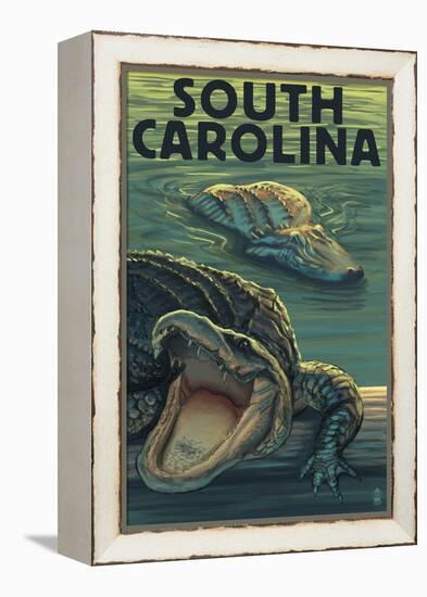 South Carolina - Alligators-Lantern Press-Framed Stretched Canvas