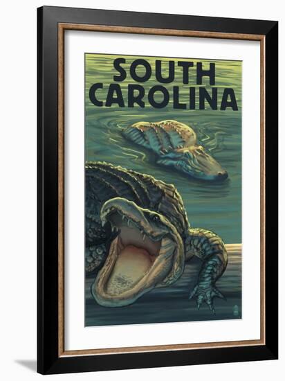 South Carolina - Alligators-Lantern Press-Framed Art Print