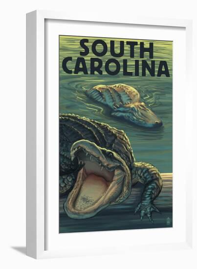 South Carolina - Alligators-Lantern Press-Framed Art Print