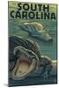 South Carolina - Alligators-Lantern Press-Mounted Art Print