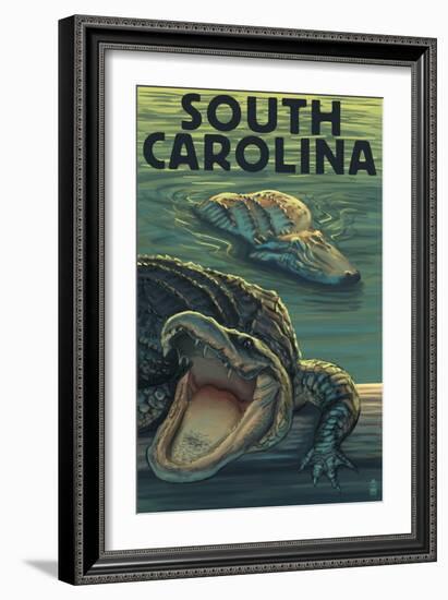 South Carolina - Alligators-Lantern Press-Framed Art Print