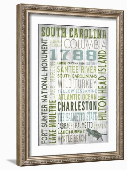 South Carolina - Barnwood Typography-Lantern Press-Framed Art Print