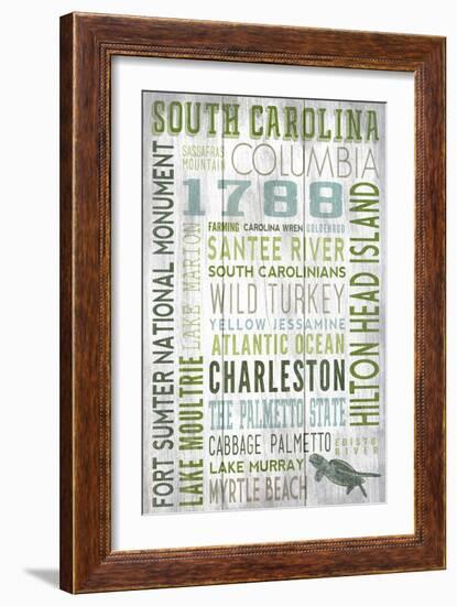 South Carolina - Barnwood Typography-Lantern Press-Framed Art Print