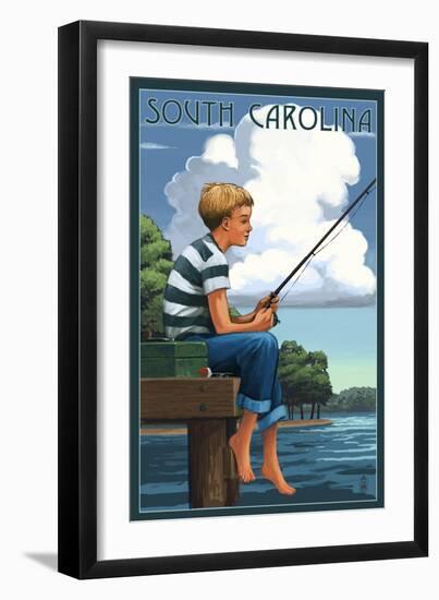 South Carolina - Boy Fishing-Lantern Press-Framed Art Print