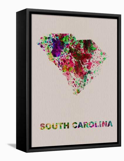 South Carolina Color Splatter Map-NaxArt-Framed Stretched Canvas