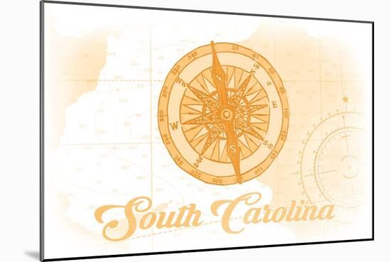 South Carolina - Compass - Yellow - Coastal Icon-Lantern Press-Mounted Art Print