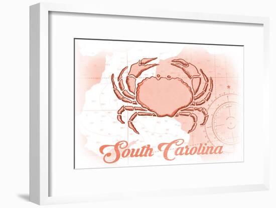 South Carolina - Crab - Coral - Coastal Icon-Lantern Press-Framed Art Print