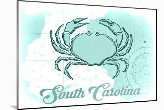 South Carolina - Crab - Teal - Coastal Icon-Lantern Press-Mounted Art Print