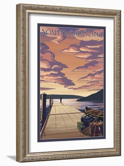 South Carolina - Dock Scene and Lake-Lantern Press-Framed Art Print