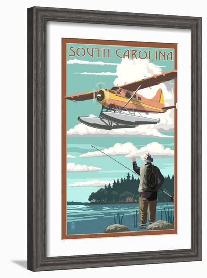 South Carolina - Float Plane and Fisherman-Lantern Press-Framed Art Print