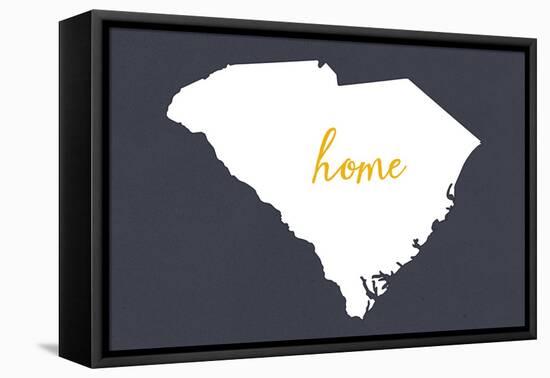 South Carolina - Home State - White on Gray-Lantern Press-Framed Stretched Canvas