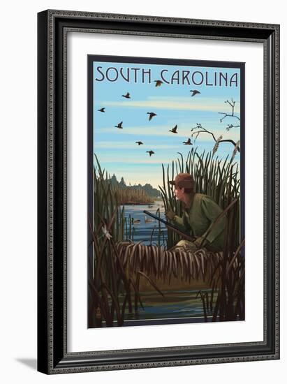 South Carolina - Hunter and Lake-Lantern Press-Framed Art Print