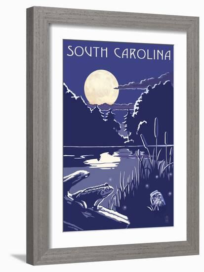 South Carolina - Lake at Night-Lantern Press-Framed Art Print