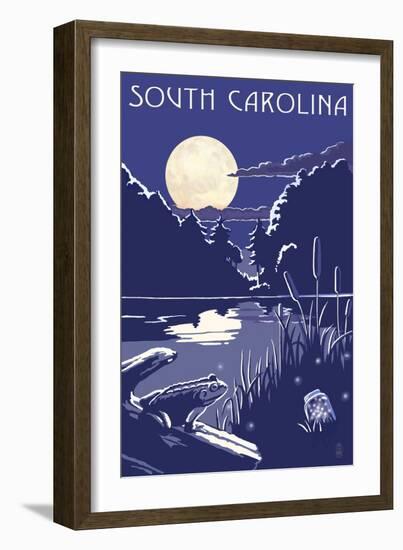 South Carolina - Lake at Night-Lantern Press-Framed Art Print