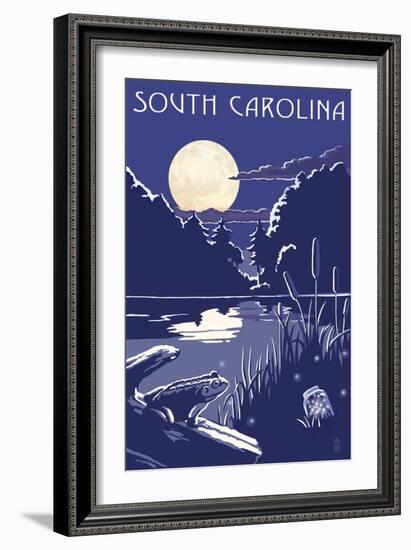 South Carolina - Lake at Night-Lantern Press-Framed Art Print