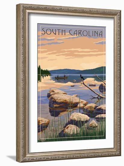 South Carolina - Lake Sunrise Scene-Lantern Press-Framed Art Print