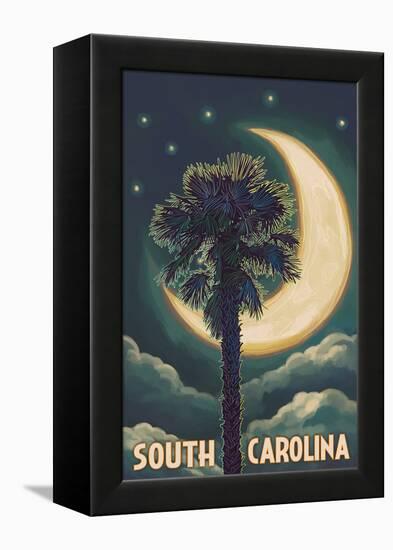 South Carolina - Palmetto Moon and Palm-Lantern Press-Framed Stretched Canvas