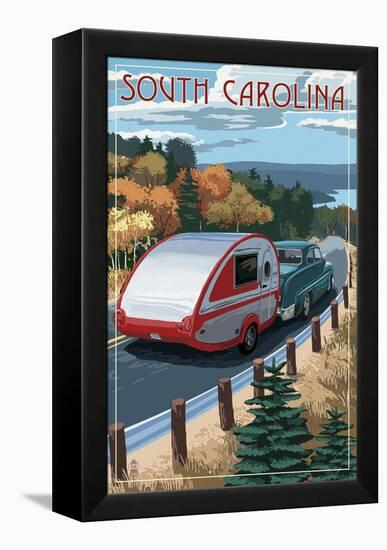 South Carolina - Retro Camper on Road-Lantern Press-Framed Stretched Canvas