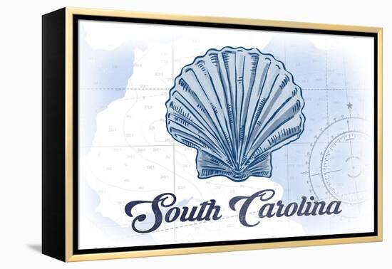 South Carolina - Scallop Shell - Blue- Coastal Icon-Lantern Press-Framed Stretched Canvas