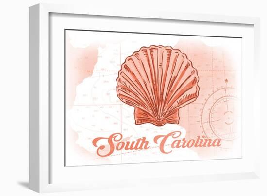 South Carolina - Scallop Shell - Coral - Coastal Icon-Lantern Press-Framed Art Print
