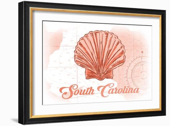 South Carolina - Scallop Shell - Coral - Coastal Icon-Lantern Press-Framed Art Print