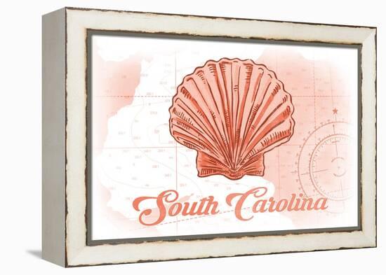 South Carolina - Scallop Shell - Coral - Coastal Icon-Lantern Press-Framed Stretched Canvas